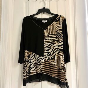 JM Collection Black and Animal Print Blouse